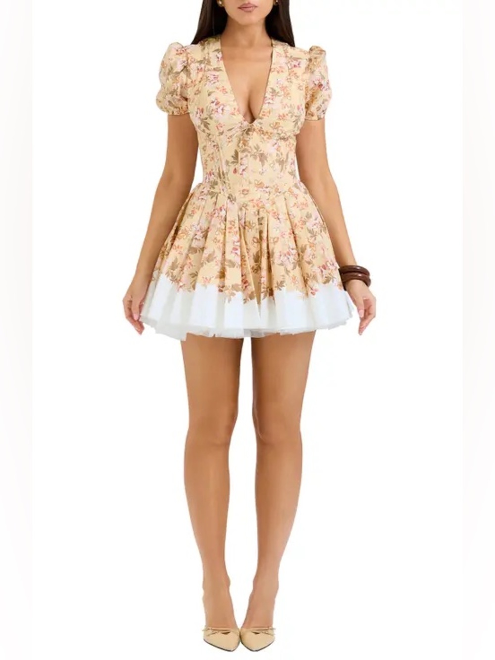 Imani Floral Puff-Sleeve Mini Dress S